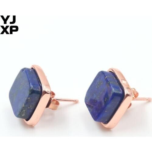 YJXP Trendy Rose Gold Color Square Shape Lapis Lazuli Stud Earrings For Women Jewelry