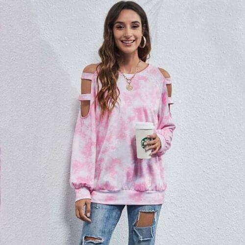 2021 Autumn Tie Dye Sweatshirt Women Hollow Out Crewneck Sweatshirt Ladies Crew Neck Long Sleeve Sweatshirts For Women