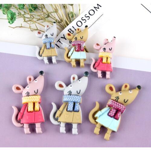 10Pcs Animal Flat back Resin Cartoon Mouse DIY Flatback Resin Cabochons Accessories Embellishments for Scrapbooking Deco Part