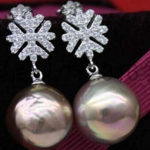 14-16mm purple reborn keshi multicolor baroque Pearl Dangle earrings 925s