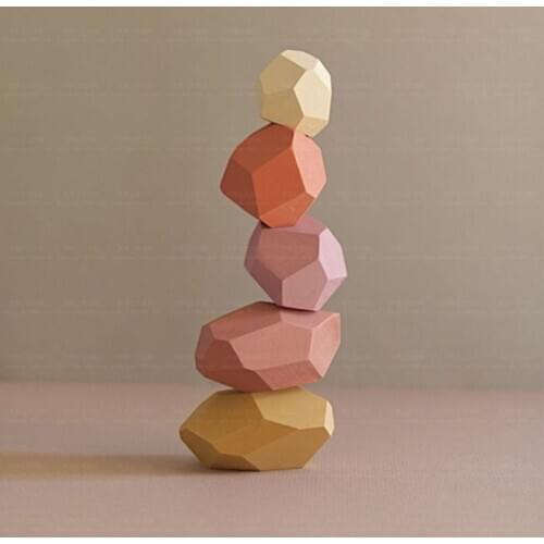 16 Pcs Children Wooden Stone Stacking Game Building Block Kids Educational Toy