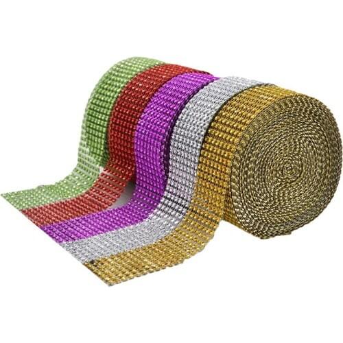 2/5yards Diamond Mesh Rhinestone Wraps Ribbon DIY Rhinestone Crystal Ribbons Sparkle Mesh Wrap Roll for Cake Wedding Party Decor