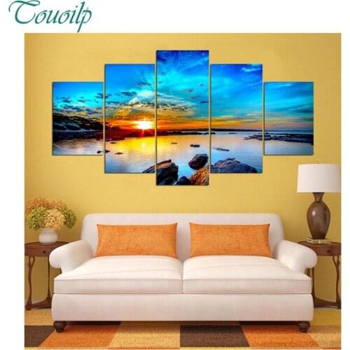 2018 new 5pcs 5D Diy Diamond Cross Diamond Rhinestone Diamond Mosaic Seascape stone sunset golden Round&Square Home Decor