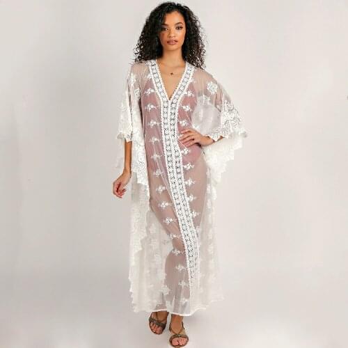 2021 Lace Beach Cover up Pareo Beachwear Swim suit Cover up Playa Pareo Tunics for Beach Swimwear Women Lace Beach Dress #Q984