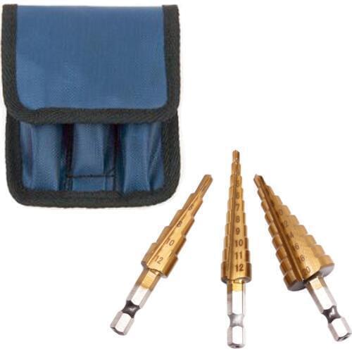 3pcs HSS Steel Titanium Step Drill Bits 3-12mm 4-12mm 4-20mm Step Cone Cutting Tools Steel Woodworking Wood Metal Drilling Set
