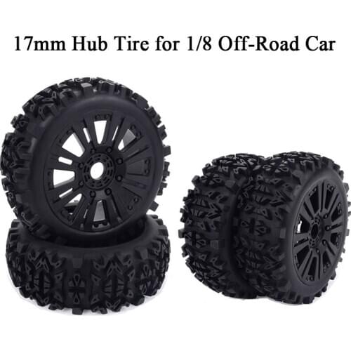4pcs 17mm Hub Wheel Rim & Tires Tyre for 1/8 Off-Road RC Car Buggy KYOSHO HPI LOSI HSP GT2 Redcat Axial Traxxas