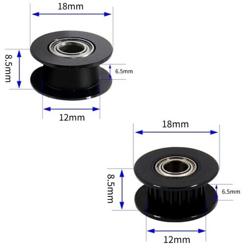 1Pcs Black Aluminum GT2 6mm Width 20 Tooth Teeth/Smooth 2GT Timing Idler Pulley Pully Double Bearing For 3D Printer Bore=3mm/5mm