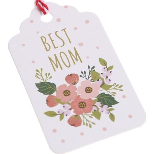 50pcs/set Best Mom Mothers Day Tag Garment Label Paper Tag Gift Tag With 10m Rope Sewing Accessories