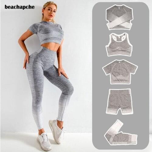 Beachapche 3 pcs / Set Yoga Sets Women Seamless Shorts High Waisted Sports Pants Outdoor Biker Leggings Women Sports Gym Set