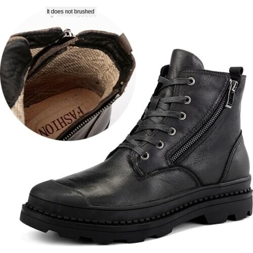 Martin boots non-slip breathable mens shoes Spring/Winter Warm Plush Boots Handmade Cowhide Split Leather Outdoor Sneakers