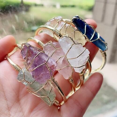 Raw Mineral Stone Quartz Bracelet Natural Stone Bangle Irregular Amethysts Crystal Quartz Cuff Bracelets for Women Reiki Healing