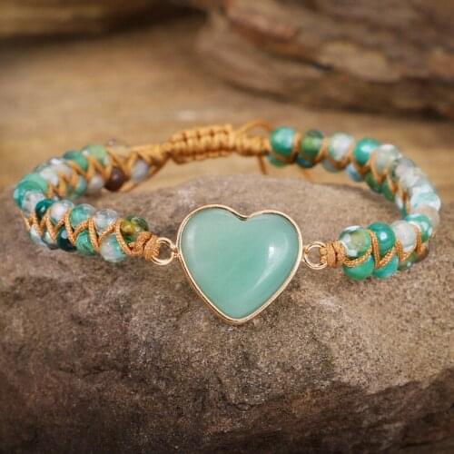 Yoga Natural Stone Heart Shape Charm Handamde Bracelets For Women DIY String Braided Wrap Bracelet Men Friendship Couple Jewelry
