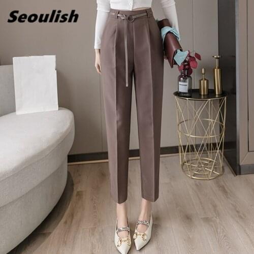 Seoulish Formal Womens Harem Pants with Belt Spring Summer High Waist Female Workwear Elegant Ankle Length Trouses 2021 New