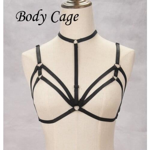 BODY CAGE bras Rave Wear Sexy Gothic Harness bondage body bra suit gothic style Low collar harness Harajuku Body Harness