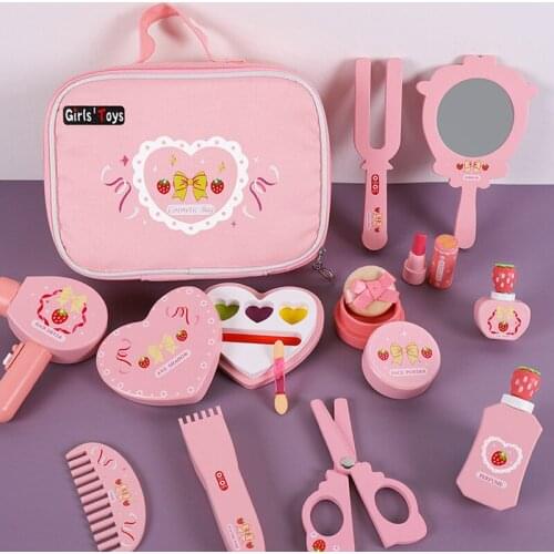 Kids Girls Wooden Haircut Toy Simulation Makeup Set Beauty Wood Hairdressing Pretend Play Early Learning Toys Gifts For Children