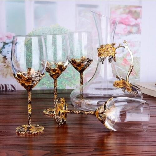 European enamel red wine glass cup Gold Retro goblet Lead-free crystal cups champagne glasses cups Wedding Gift party drinkware