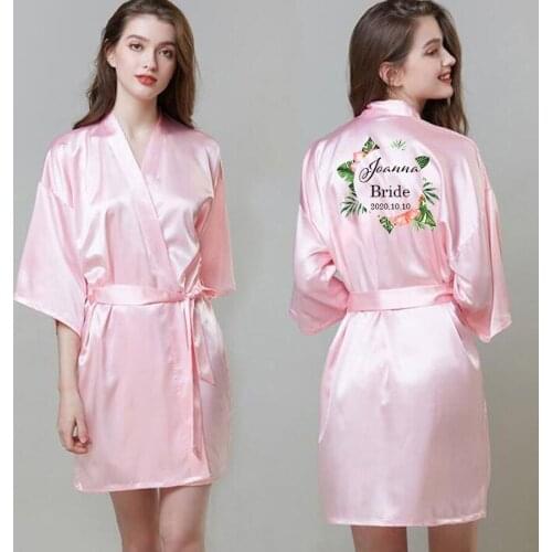 Personalised Wedding Matron of Honor Robe Bride Bridesmaid Robe Flower Print Women Silk Satin Kimono Bathrobe