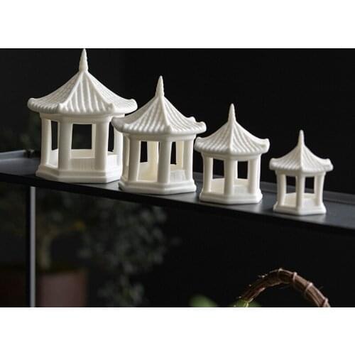 Chinese Pavilion Zen Pure White Ceramic Ornaments Landscape Fish Tank Ancient Building Home Decoration Accessories Porcelain
