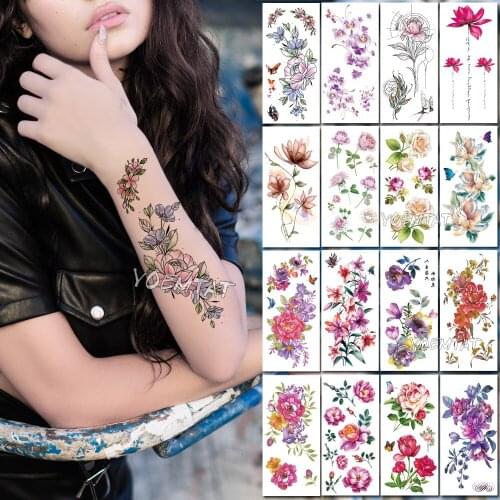 Line Flower Rose Waterproof Temporary Tattoo Sticker for Women Kids Body Art Leg C New Design Water Transfer Fake Tatoo