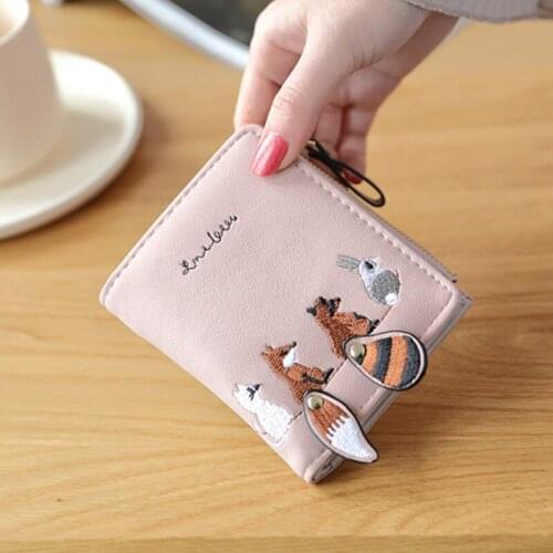 Mini Women Purses Embroidery Cute Ladies Small Wallets New Short Coin Pocket for Girls Soft Leather Money Bags carteira feminina