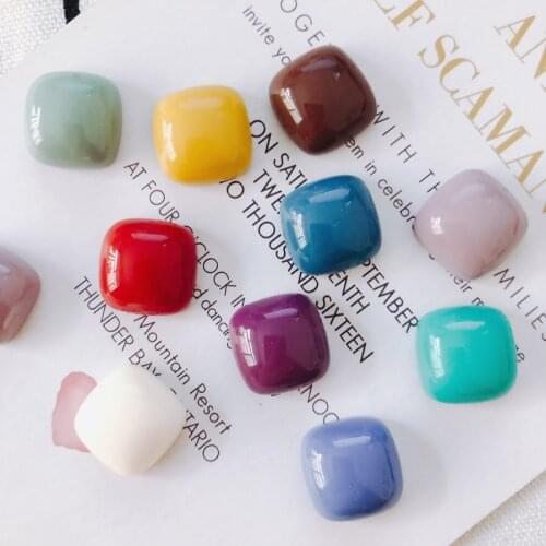 Mini Order 10pcs 15*15mm Solid Colors Square Resin Cabochons Ornament Accessories Beading Material Cameo Patch Charms DIY