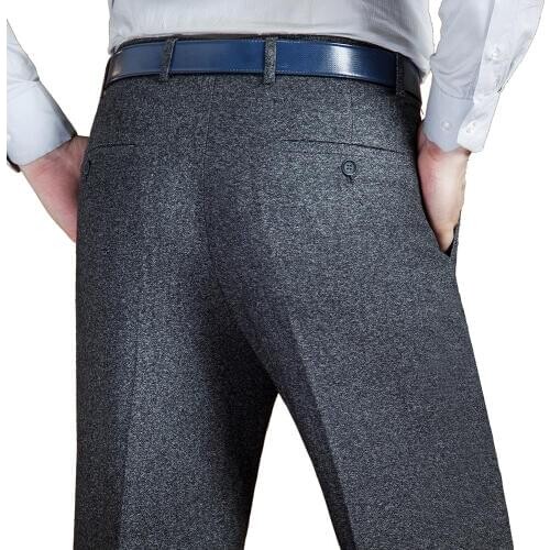Mu Yuan Yang Mens Suit Pants Men Dress Pants Winter Thicken Woolen Trousers Straight Business Mans Formal Work Pants