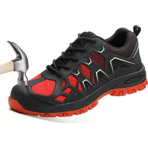 Mens Safety Shoes Steel Toe Caps Anti-smashing Anti-piercing Work Shoes Outdoor Flber Mesh Breathable Comfortable Hiking Boots