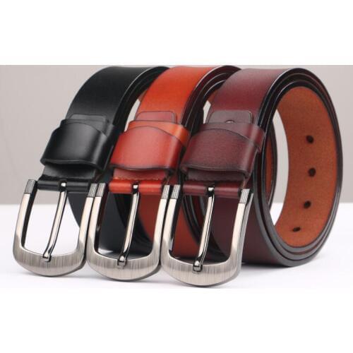 Mens Genuine Leather Dress Belt cow genuine leather luxury strap male belts for men new fashion classice vintage pin buckle gh1
