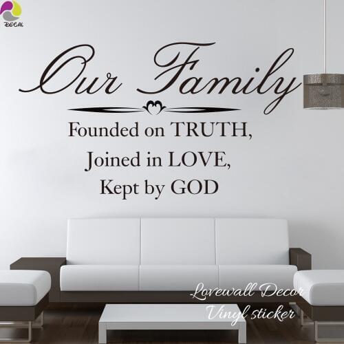 Our Family Founded On Truth Joined in love Kept by god Bible Verse Quote Wall Sticker Inspiration Quote Decal Vinyl Home Decor