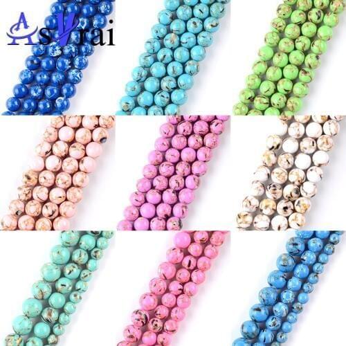 Natural Shell Turquoises Stone Round Beads For Jewelry Making 6-12mm Howlite Shell Loose Beads Accessories Diy Handmade Bracelet