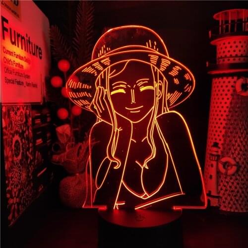 Nico Robin One Piece 3D Night Light Anime Figure LED Lampara Bedside Decoration Lamp Creative Neon Lampe Sunset Decor Lighting