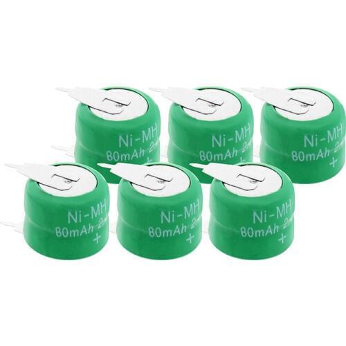 New 1/2/4/6/8/10Pcs 80mAh 2.4V Ni-MH Rechargeable Button Cell Battery Ni MH Batteries With Soldering Pins For Wireless Earphones