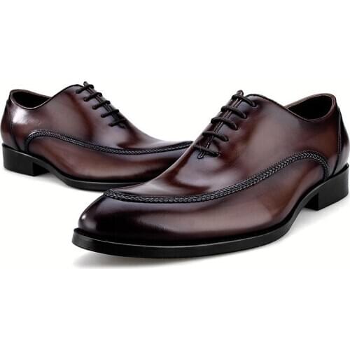 2020 New Fashion Black / Tan Pointed Toe Social Shoes Mens Business Shoes Genuine Leather Wedding Dress Shoes