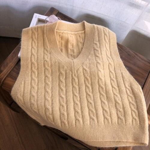 2021 Autumn Sweater Vest Womens Solid Knitted Vest Korean Style Student V-neck Pullover Loose Casual Knitting Tops Outerwear