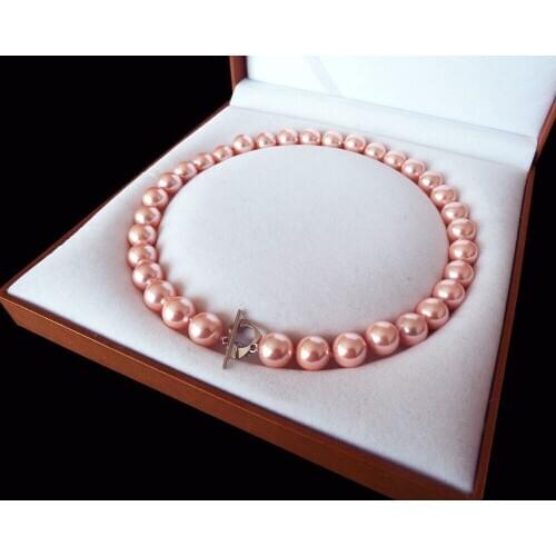 Rare Huge 12mm Genuine South Sea Pink Shell Pearl Necklace Heart Clasp 18