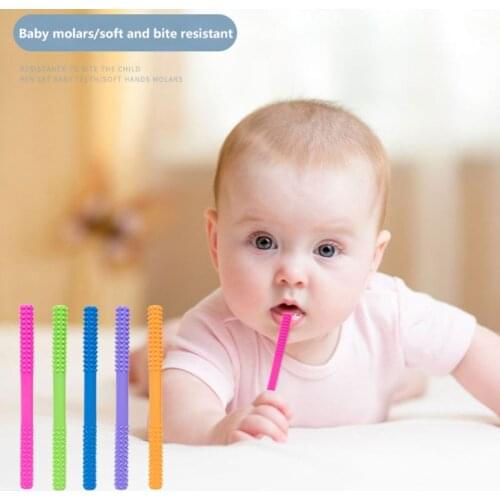 Teething Tubes Toys for Baby Hollow Soft Silicone Infant Teether Straw BPA Free Safe Toddler Sensory Chewing Stick Long Molar Ch