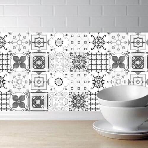 Grey Moroccan Style Tiles Stickers PVC Waterproof Self adhesive Wall Stickers Bathroom DIY Removable Tile Sticker