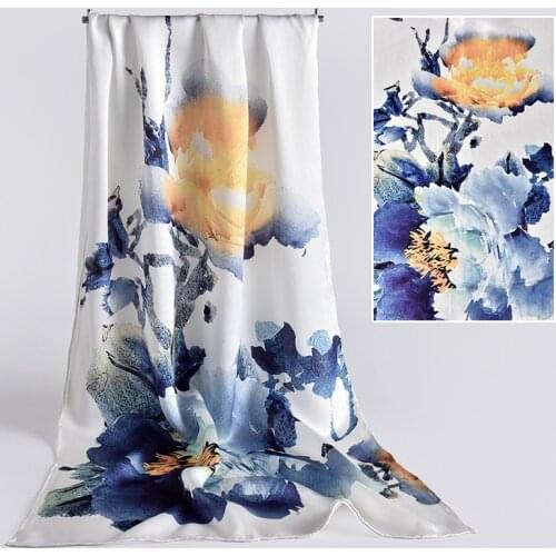 100% Silk Scarves Women 2021 Hangzhou Real Silk Scarf Long Wraps for Ladies Printed Flowers Echarpe Natural Silk Foulard Femme