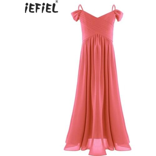 Princess Kids Dresses for Girls Wedding Bridesmaid Party Dress Pleated Chiffon Children Girl High-waisted Formal Dress Vestidos