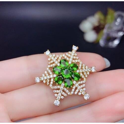 Snowflake style elegant green diopside pendant of necklace women fine jewelrynatural gem party gift 925 sterling silver