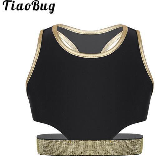 TiaoBug Kids Girls Sleeveless Racer Back Stretchy Workout Crop Tops Performance Dance Costume Ballet Gymnastics Tops Dancewear