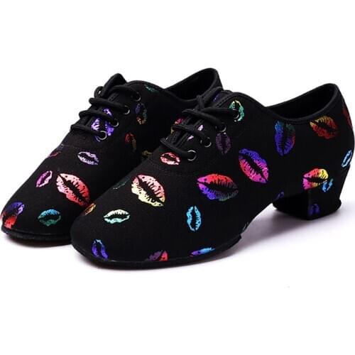 USHINE EU26-40 Black Gold Silver Color Lips Practice Dance Shoes Rhinestones BDballet Latin Dance Shoes Children woman