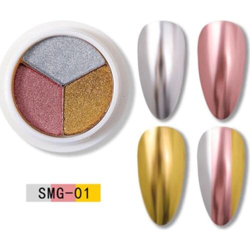 Nail Art Solid Powder Tri-color Solid Magic Mirror Powder Net Red Aurora Powder Titanium Gold Powder Silver Glitter Powder