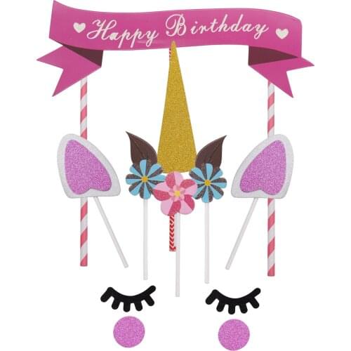 14pcs/set Unicorn Baby Shower Cupcake Cake Topper Unicorn Party Cake Accessories Kids Happy Birthday Party Decoration Cake Flags