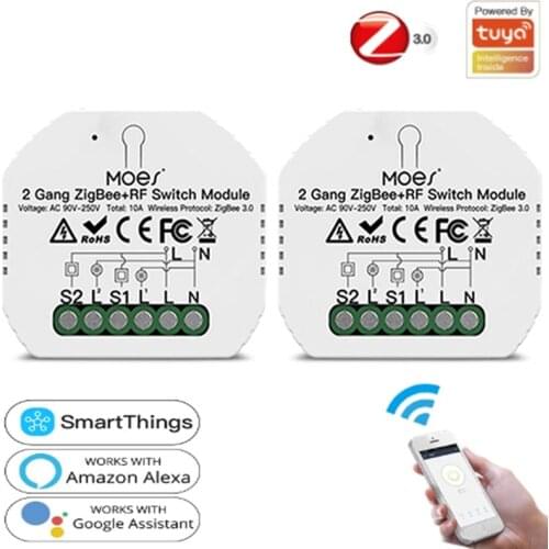 New Tuya Smart Life APP ZigBee 3.0 Smart Light Switch Relay Module 2 Gang ZIGBEE+RF Work With Alexa Google Home Smart Home