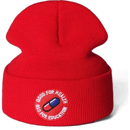 High Quality bad for education good for health Casual Beanies Men Women Knitted Winter Hat Hip-hop Skullies Hat