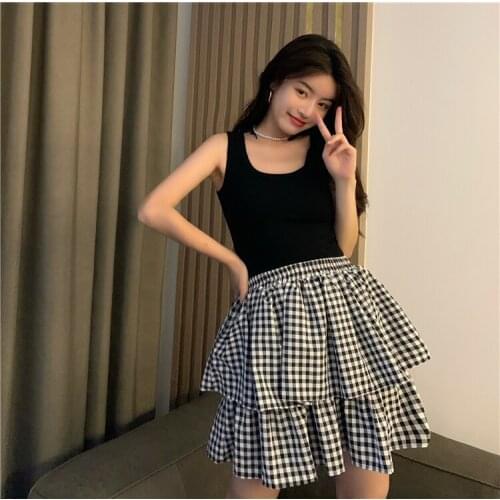 Summer Black White Lady Pleated Midi Sexy Skirts Gothic High Waist Girl Plaid Mini Skirt Harajuku Y2k Korean Fashion Clothes