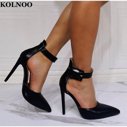Kolnoo Real Photos Ladies High Heels Sandals Buckle Ankle Strap D'orsay Style Sexy Evening Black Fashion Shoes For Party Prom