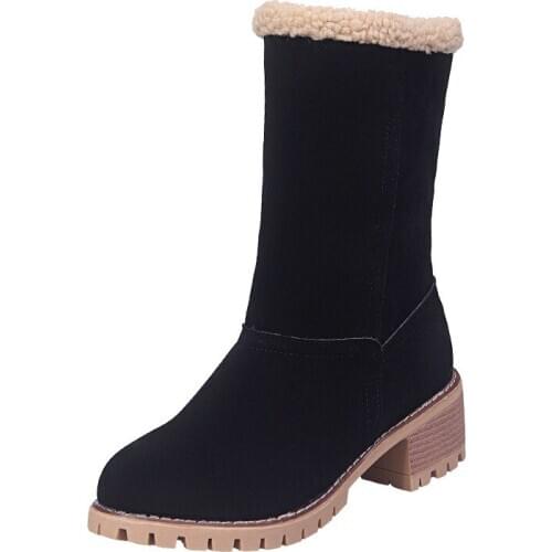 Womens shoes new fashion simple plus velvet warm snow boots soft soles comfortable thick heel cuffs cotton shoes large size