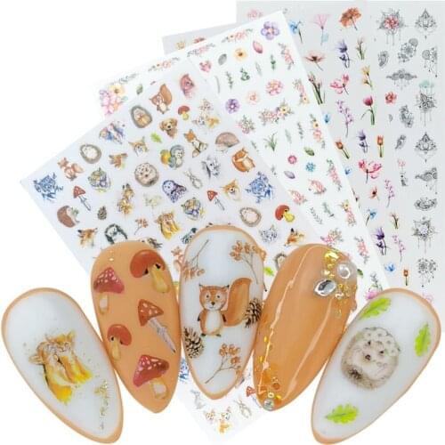 2021 New Cartoon Rabbit Hedgehog Tiger Dog Image 3D Nail Art Stickers Adhesive Nail Decals Foil Design Manicure Decorations